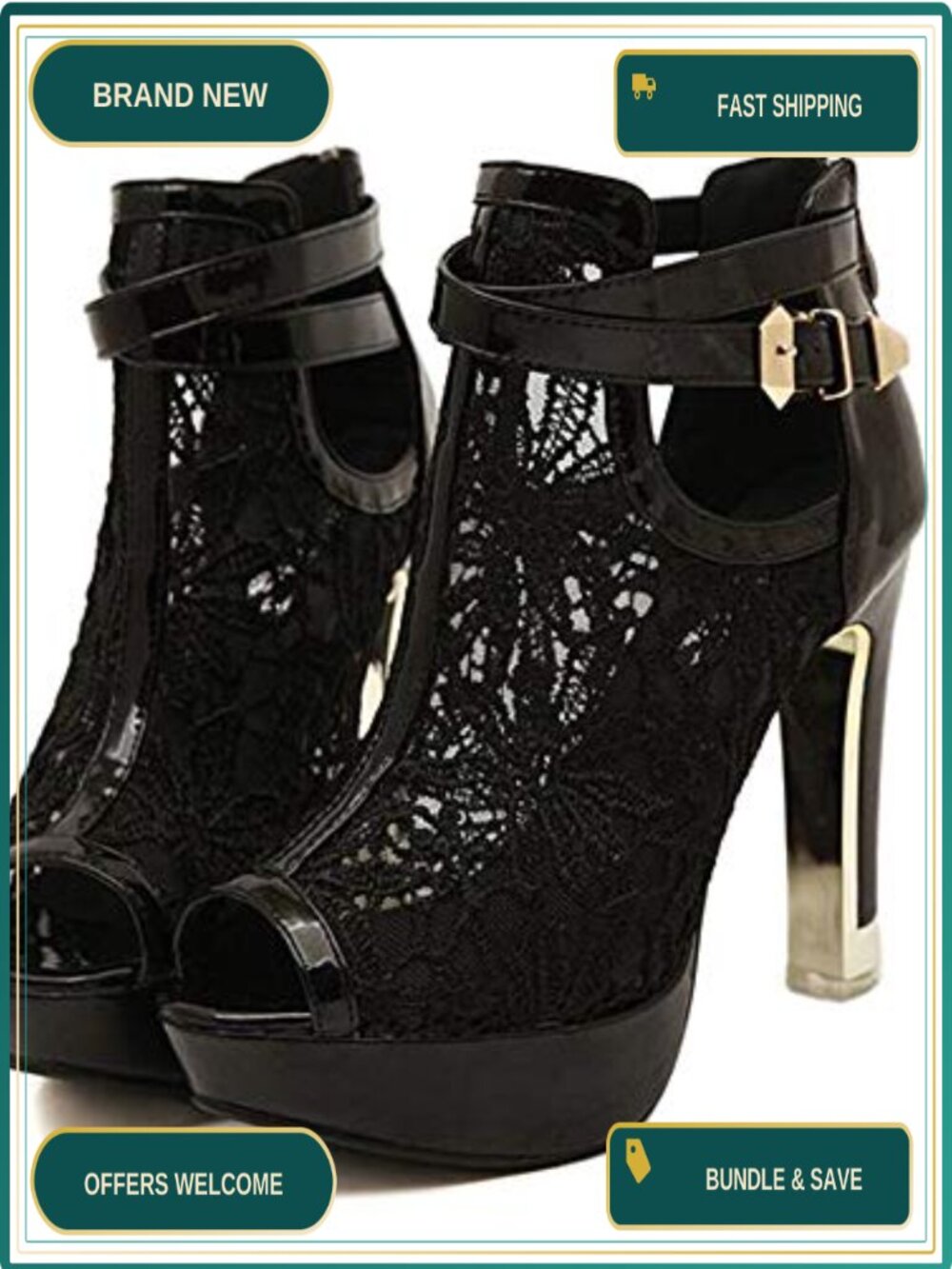 Women's Open Toe High Heel Ankle Boots with Buckle Faux Leather